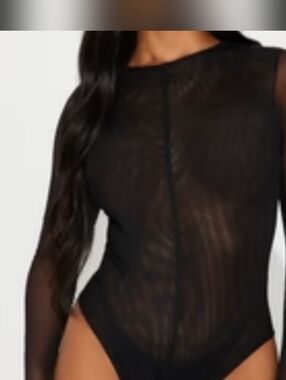 Love Black Sheer Long-Sleeve Mesh Bodysuit